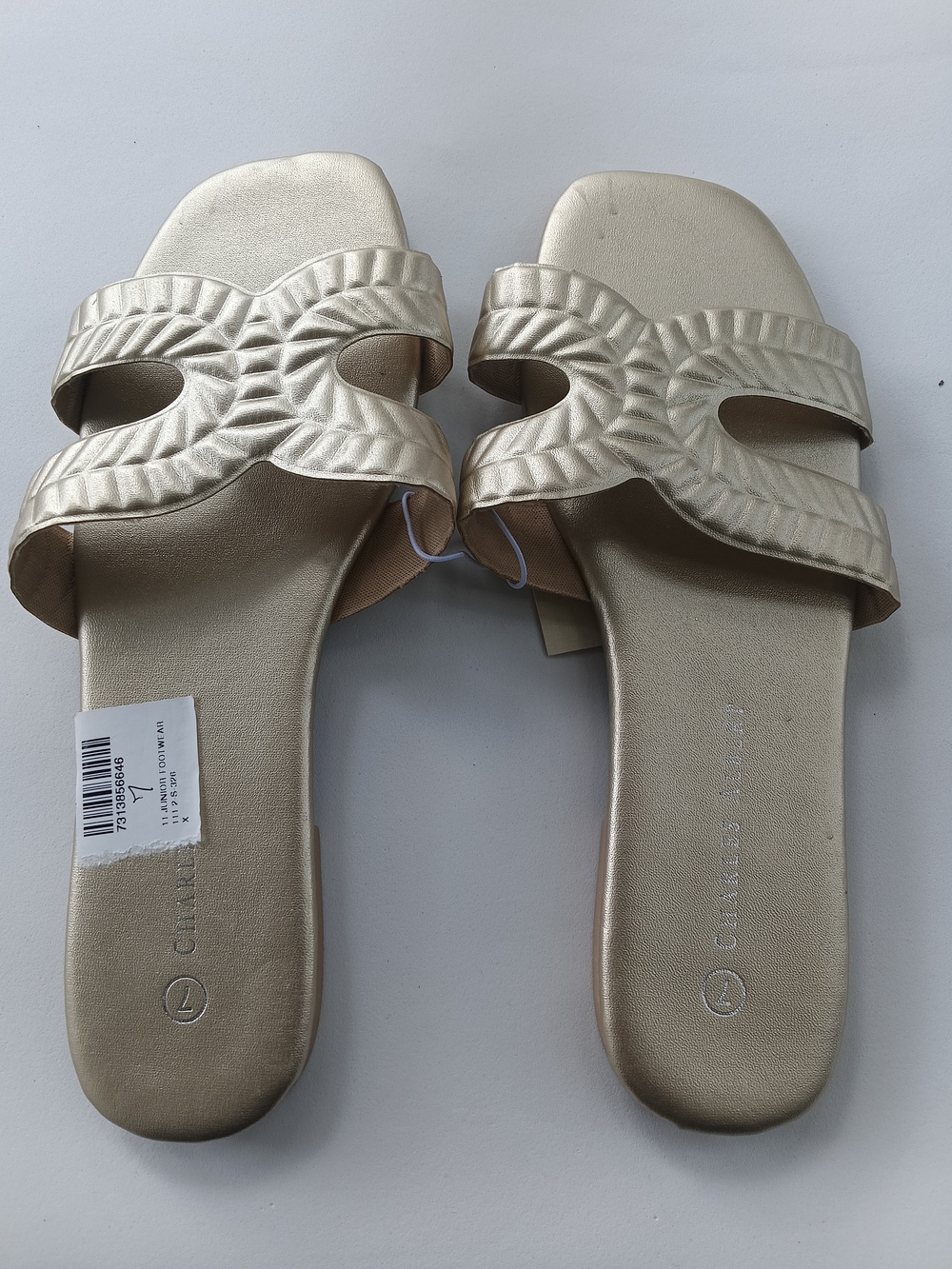CHARLES Albert Metallic Cream Slide Sandals New With Tag Size US 7